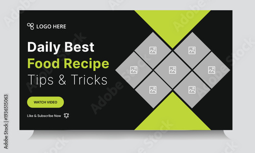 Food recipe daily tips and tricks video cover banner design, delicious food recipe tips and tricks video cover banner design, editable vector eps 10 file format	