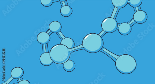 Light blue molecules connect and float on a bright blue background. This shows a simple view of molecular structures.