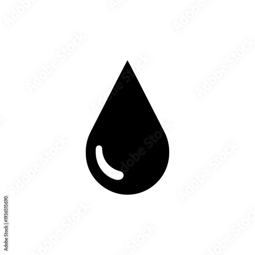 Simple Black Water Drop Icon with Glossy Highlight