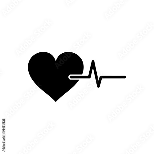 Black Heart Icon with Electrocardiogram Pulse Line