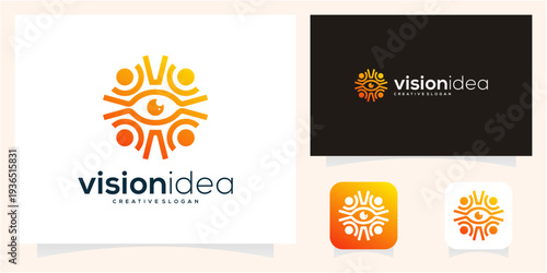 Human Community and Eye Logo Template. Vision people group vector icon idea. 