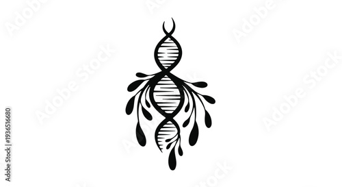 Abstract artistic representation of DNA intertwined with organic flourishing elements.