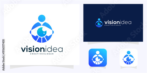 Visionary Leadership logo design idea. Eye Insight and People vector icon symbol.