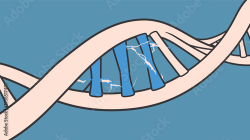 A visual shows a DNA strand with parts highlighted in blue and lines of electricity. This display occurs in a lab setting during a research analysis.