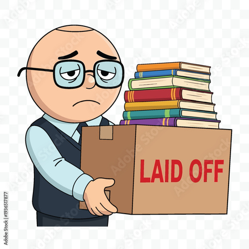 Businessman holding laid off box with books vector illustration flat design