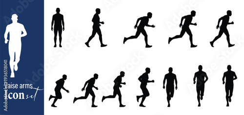 Man Running Silhouette Set Progress and Motion Sequence Icons