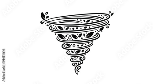 Whimsical swirling vortex with delicate leaves and droplets, evoking a sense of natural energy and movement.