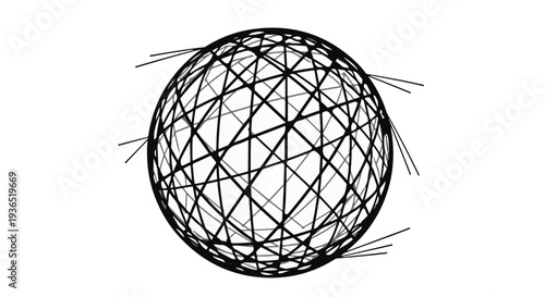 Abstract geometric sphere made of intersecting lines on a white background