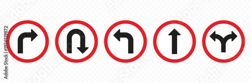 turn Right  Left  U sign set. sharp turn warning. driving navigation icon. Road sign arrow set. go straight  turn left  turn right  u turn direction sign. traffic direction symbol. Go straight  this