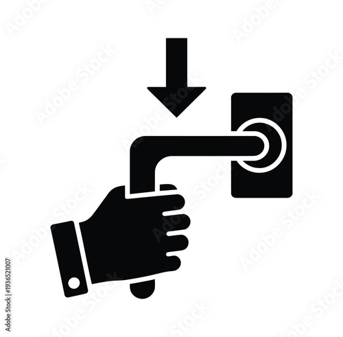 Turn Handle Open Close Door Hatch Opening Closing Turning Black White Silhouette Symbol Icon Sign Graphic Clipart Artwork Illustration Pictogram Vector