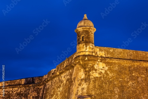 A well-preserved sentry box stands watch atop the fortified walls of Castillo San Felipe del Morro in Old San Juan