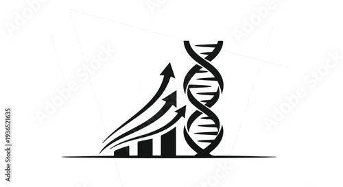 DNA helix and upward trending graph symbolizing scientific progress and growth.