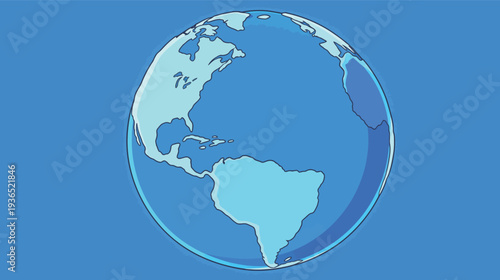 A globe displays the shapes of North and South America on a blue background. The design is simple and easy to recognize.