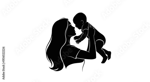 Mother and Baby Silhouette - Parenting, Family Connection, and Nurturing Care