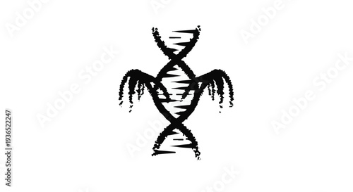 Abstract artistic representation of DNA helix with whimsical wing-like elements, symbolizing creation and life.