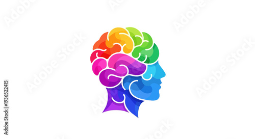Colorful Brain with Human Face - Psychology, Intelligence, and Mind Concept