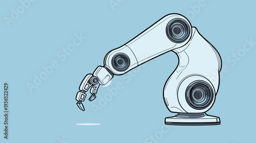 The robotic arm moves to pick up small objects from a flat surface in a light-colored room during the day.