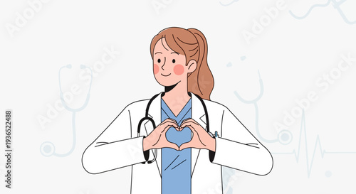Female Doctor with Heart Gesture - Healthcare, Medical Services, and Love for Medicine