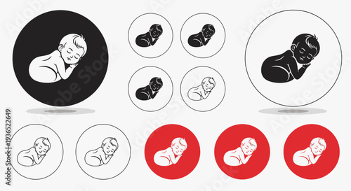 Newborn Baby Icon Set - Sleeping, Resting, and Infant Symbols in Black and White