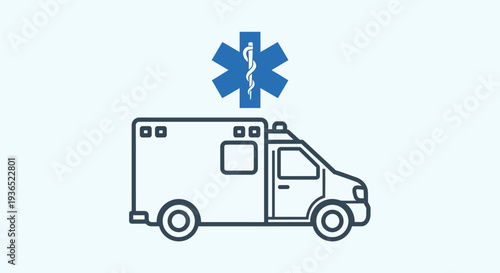 Ambulance emergency medical vehicle line icon with star of life symbol, healthcare transport and emergency service concept, hospital rescue ambulance vector illustration