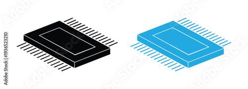 Minimal microchip icon bundle, CPU processor and circuit board vector design