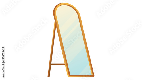 Arched Full Length Gold Standing Mirror Illustration.