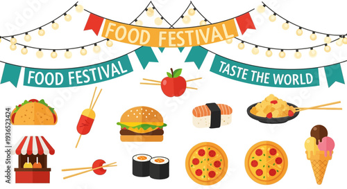 Set of 10 food festival icons vector
