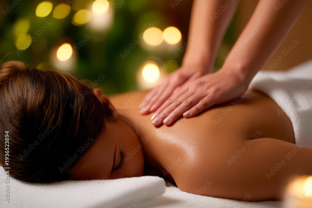 Obraz premium Relaxing Spa Treatment with Client Lying Face Down for Back Massage