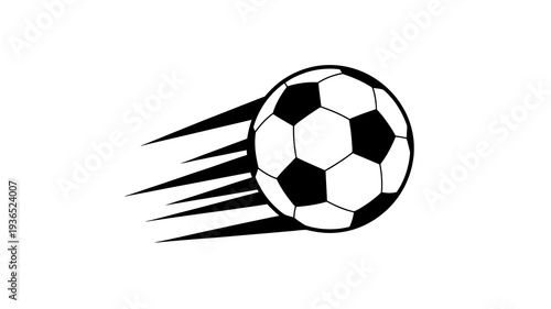 A dynamic illustration depicts a black and white soccer ball in motion leaving speed lines trailing behind suggesting rapid movement high quality professional detailed modern elegant