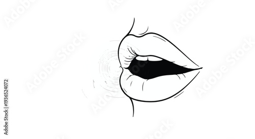 Close-up artistic illustration of a woman's open mouth, conveying expression and communication.