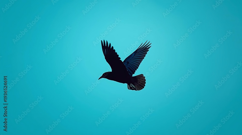 Obraz premium Bird Silhouette Flying In Blue Sky