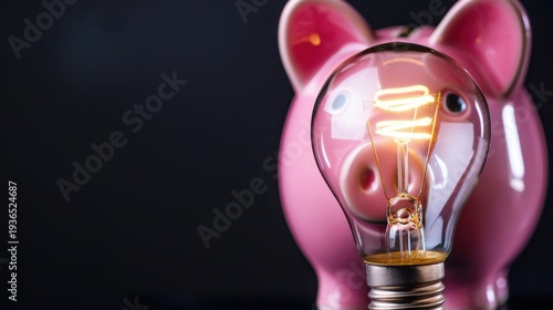 Creative Concept of Financial Savings with Piggy Bank and Light Bulb Symbolizing Ideas and Money Management