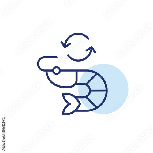 Prawn and renew icon. Fresh seafood and groceries. Food recycling. Pixel perfect, editable stroke vector icon