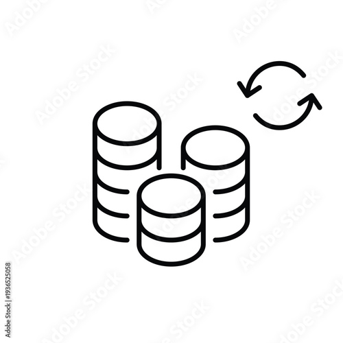 Stack of coins and renew arrows. Savings interest update, investment refresh. Pixel perfect, editable stroke vector icon