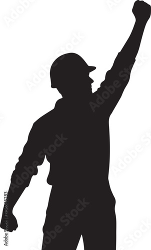 Worker raising fist vector silhouette illustration line art protest resistance success