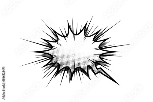 Comic style explosive burst with dynamic halftone and sharp lines