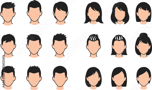 Diverse Collection of Stylized Human Face Icons with Various Hairstyles avatar head