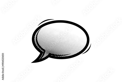 Comic style speech bubble with halftone texture on white background