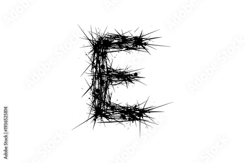 Abstract grunge black letter e with spiky edges and dynamic texture