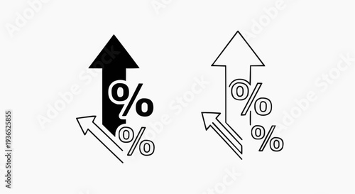 Minimalist percentage arrow icons set for financial growth and market trends.