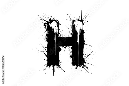 Grunge splatter alphabet letter h with paint drips and splatters