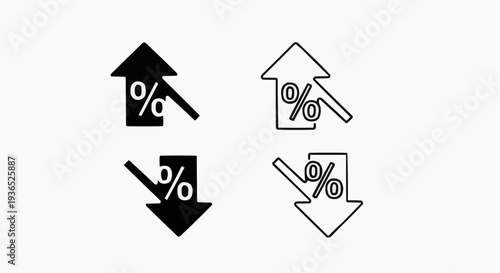 Minimalist percentage arrow icons set for financial growth and market trends.