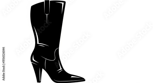 Black High Heeled Leather Boots.