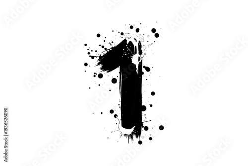 Grunge style number one with artistic splatter and ink strokes