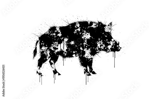 Wild boar ink splatter silhouette