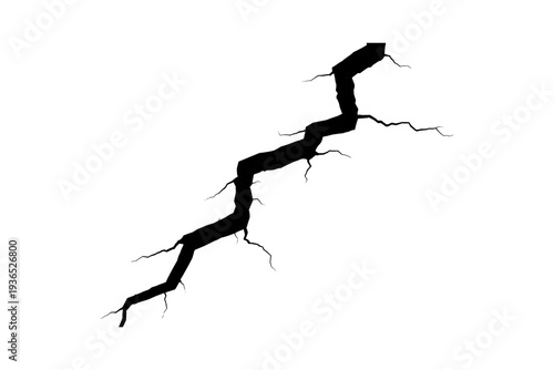 Realistic earthquake crack on white background