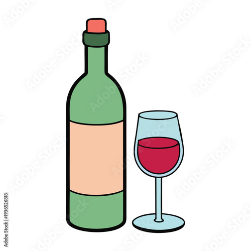 A classic bottle of red wine stands beside a filled glass, capturing a moment of quiet elegance. Rich color, gentle reflections, and a refined atmosphere evoke taste, celebration, and relaxation. 🍷
