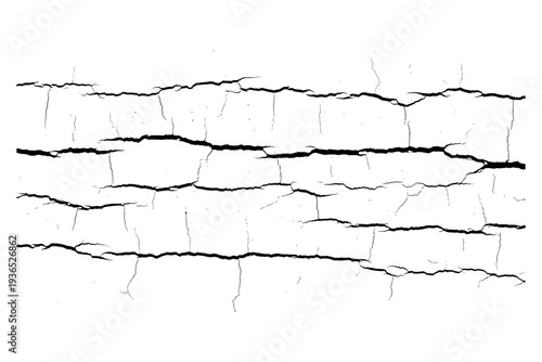 Realistic cracked wall pattern on white background for textures and designs
