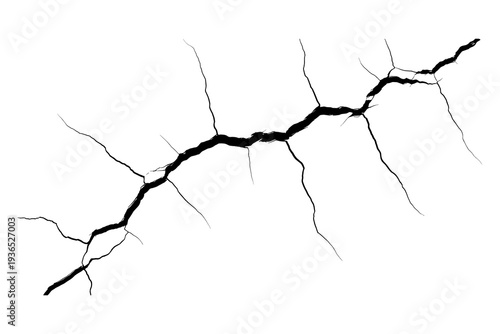 Realistic earthquake crack pattern isolated on white background