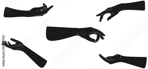 Set of vector silhouettes of hands with various gestures
